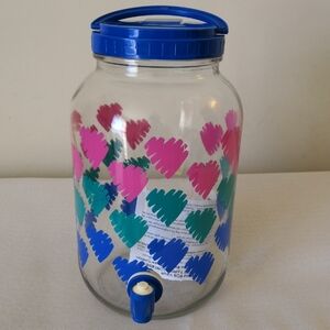 Vintage Golden Harvest Hearts Glass Gallon Sun Tea Pitcher 90s